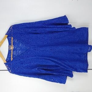 Jordan Taylor Cobalt Blue Lace Eyelet Top Beach Cover Up Bell Sleeves Sz.L